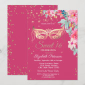 Masquer,Diamonds Spring Flowers Sweet 16 Einladung (Vorne/Hinten)