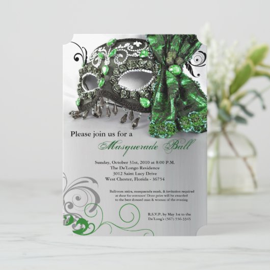 Masquera Maskenball-Maskenball-Maskenumzug Hallowe Einladung (Stehend Vorderseite)