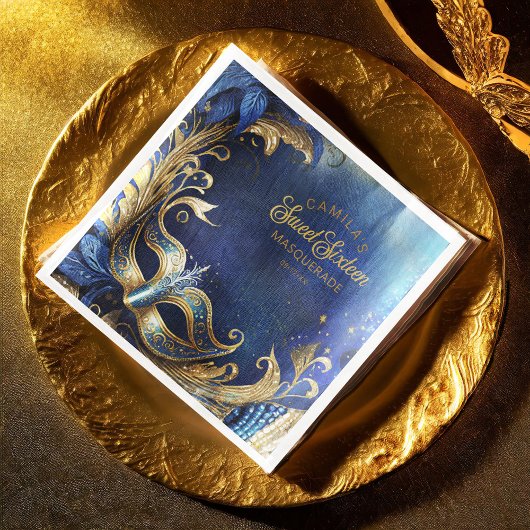 Masquerade 16 . Geburtstag Blue Gold ID1032 Serviette