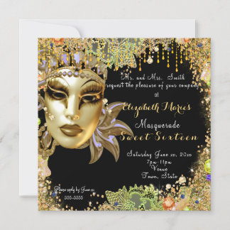 Masquerade, 16 . Geburtstag, Gold Glitzer Lace Einladung