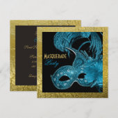 Masquerade 16 . Geburtstag Party blau, Goldfolie Einladung (Vorne/Hinten)
