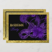 Masquerade 16 . Geburtstag Party lila, Goldfolie Einladung (Vorne/Hinten)
