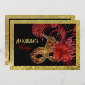 Masquerade 16 . Geburtstag Party rot, Imitat Goldf Einladung (Vorne/Hinten)