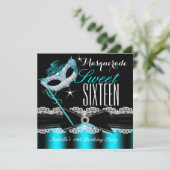 Masquerade 16 . Geburtstag Sweet 16 Aquamarin Blue Einladung (Stehend Vorderseite)