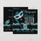 Masquerade 16 . Geburtstag Sweet 16 Aquamarin Blue Einladung (Vorne/Hinten)
