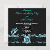 Masquerade 16 . Geburtstag Sweet 16 Aquamarin Blue Einladung (Rückseite)