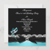 Masquerade 16 . Geburtstag Sweet 16 Aquamarin Blue Einladung (Rückseite)