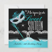 Masquerade 16 . Geburtstag Sweet 16 Aquamarin Blue Einladung (Vorderseite)