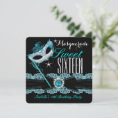 Masquerade 16 . Geburtstag Sweet 16 Aquamarin Blue Einladung (Stehend Vorderseite)