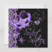 Masquerade 16 . Geburtstag Sweet 16 Lila Black Einladung (Vorderseite)