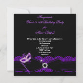 Masquerade 16 . Geburtstag Sweet 16 Lila Black Einladung (Rückseite)