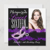Masquerade 16 . Geburtstag Sweet 16 Lila Black Einladung (Vorderseite)