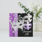 Masquerade 16 . Geburtstag Sweet 16 Lilac Black Einladung (Stehend Vorderseite)