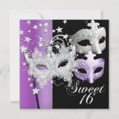 Masquerade 16 . Geburtstag Sweet 16 Lilac Black Einladung (Vorderseite)