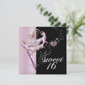 Masquerade 16 . Geburtstag Sweet 16 Pink Black Einladung (Stehend Vorderseite)