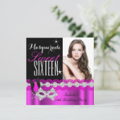Masquerade 16 . Geburtstag Sweet 16 Rosa Foto Einladung (Stehend Vorderseite)