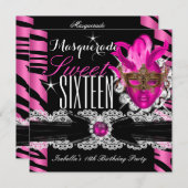 Masquerade 16 . Geburtstag Sweet 16 Zebra Pink Einladung (Vorne/Hinten)