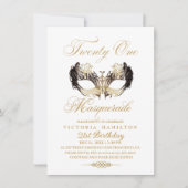 Masquerade 21. Geburtstag Gold Maske Einladung (Vorderseite)