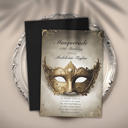 Masquerade Antique Gold Venedig Maske 50. Geburtst Einladung