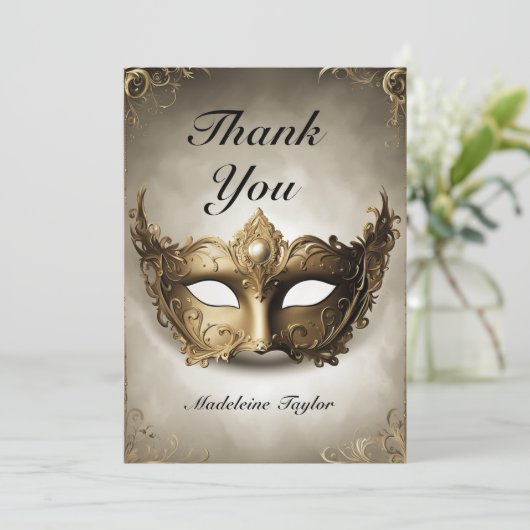 Masquerade Antique Venedig Maske Chic 50. Geburtst Dankeskarte (Stehend Vorderseite)