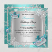 Masquerade Aquamarin Blue Silver Snowflakes Masken Einladung (Vorne/Hinten)