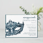 Masquerade Aquamarin Mask | Mardi Gras Thema Weihn Einladung (Stehend Vorderseite)