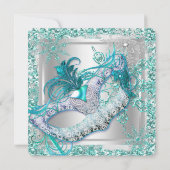 Masquerade Aquamarin Silver Snowflakes Masken Part Einladung (Rückseite)