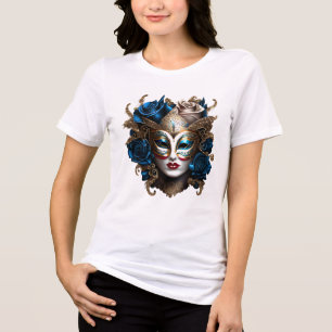 Masquerade Augenmaske blaue goldene Rose Blume Ven Tri-Blend Shirt