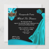 Masquerade Ball Aquamarin Black Krawatte Corporate Einladung (Rückseite)