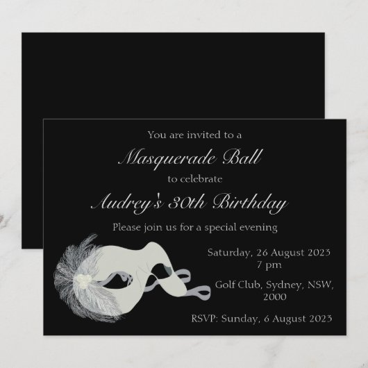 Masquerade Ball Einladung (Vorne/Hinten)