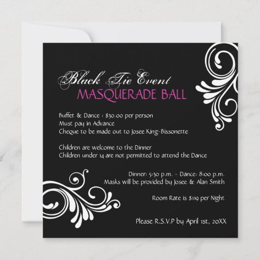 Masquerade Ball Einladung (Rückseite)