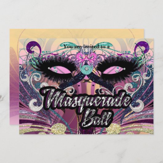 Masquerade Ball farbenfrohe Augenbrauen Einladung (Vorne/Hinten)