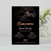 Masquerade Ball Foil Quinceanera Party Einladung (Stehend vorne)