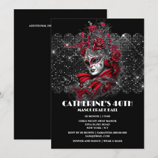 Masquerade Ball Geburtstag Venezianische Maske Ros Einladung