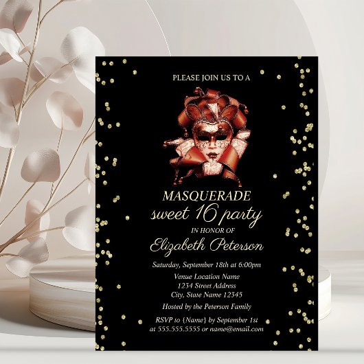 Masquerade Ball Gold Diamonds Sweet 16 Einladung