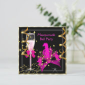 Masquerade Ball Hot-Pink Black Gold Maske Party Einladung (Stehend Vorderseite)
