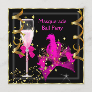 Masquerade Ball Hot-Pink Black Gold Maske Party Einladung