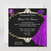 Masquerade Ball Lila Black Krawatte Dinner Party Einladung (Rückseite)