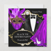 Masquerade Ball Lila Black Krawatte Dinner Party Einladung (Vorderseite)