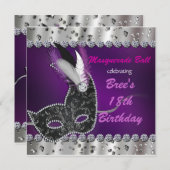 Masquerade Ball Lila Silver Party Einladung (Vorne/Hinten)