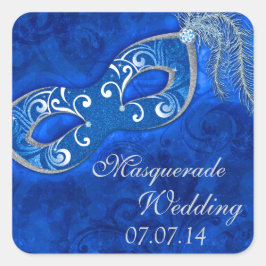 Masquerade Ball Mardi Gras Blue Wedding Quadratischer Aufkleber