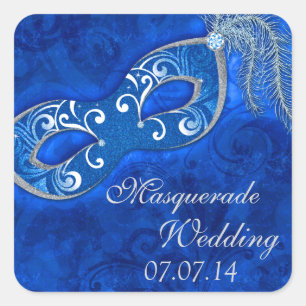 Masquerade Ball Mardi Gras Blue Wedding Quadratischer Aufkleber