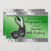 Masquerade Ball Maske Green Silver Party Einladung (Vorne/Hinten)