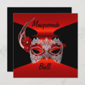 Masquerade Ball Masken Rote Seidenschwarze Einlade Einladung (Vorne/Hinten)
