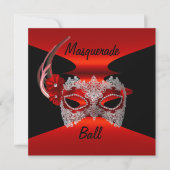 Masquerade Ball Masken Rote Seidenschwarze Einlade Einladung (Vorderseite)