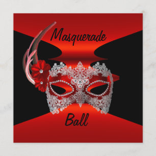 Masquerade Ball Masken Rote Seidenschwarze Einlade Einladung