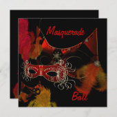 Masquerade Ball Masken Rotes Schwarzes Einladendes Einladung (Vorne/Hinten)