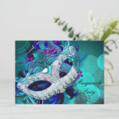 Masquerade Ball Party Aquamarin Blau Lila Masken E Einladung (Stehend Vorderseite)