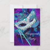 Masquerade Ball Party Aquamarin Blau Lila Masken S Einladung (Vorderseite)