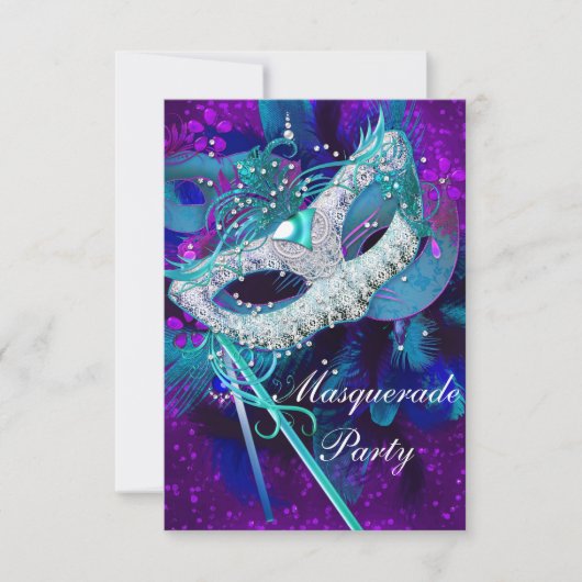 Masquerade Ball Party Aquamarin Blau Lila Masken S Einladung (Vorderseite)